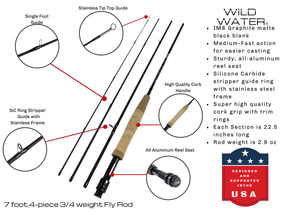 Wild Water Standard Fly Fishing Combo, 7 ft 3/4  wt Rod