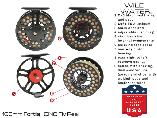 Wild Water FORTIS CNC Machined Aluminum 9/10 Weight Fly Fishing Reel