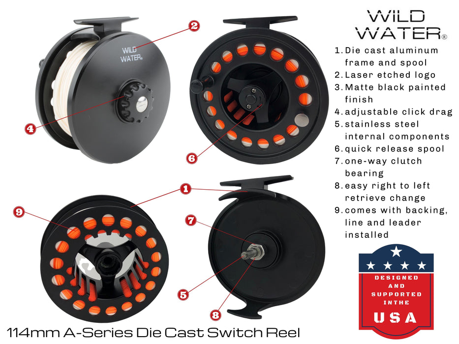114mm Die Cast Fly Reel, 300 grain Floating Line | Spey | Switch | Saltwater | Wild Water Fly Fishing