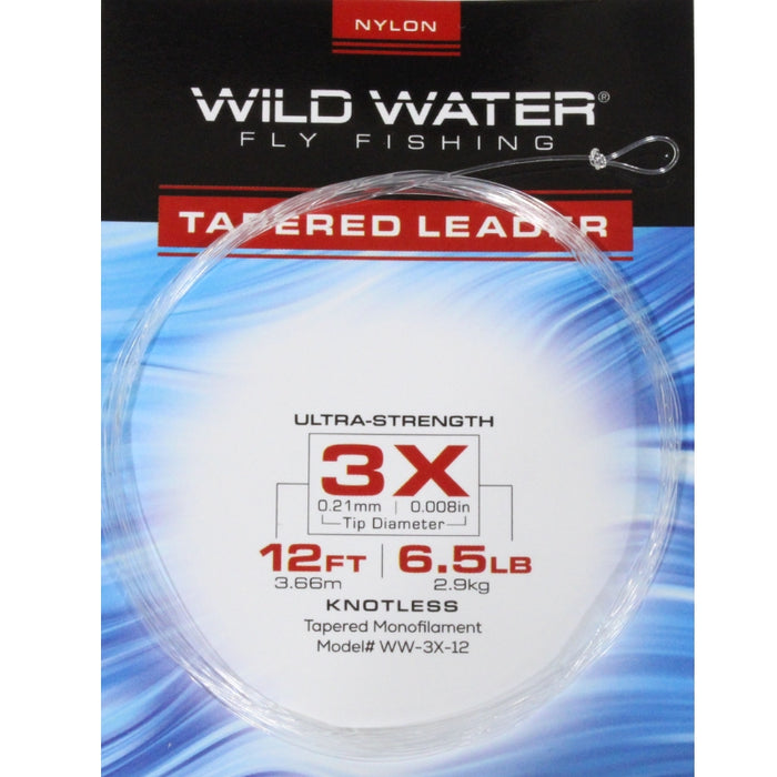 12' Tapered Nylon Monofilament Leader 3X, 6 Pack | Wild Water Fly Fishing