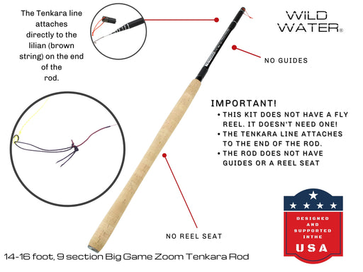 Wild Water Tenkara Zoom Fly Fishing Kit 14-16 ft Big Game Rod