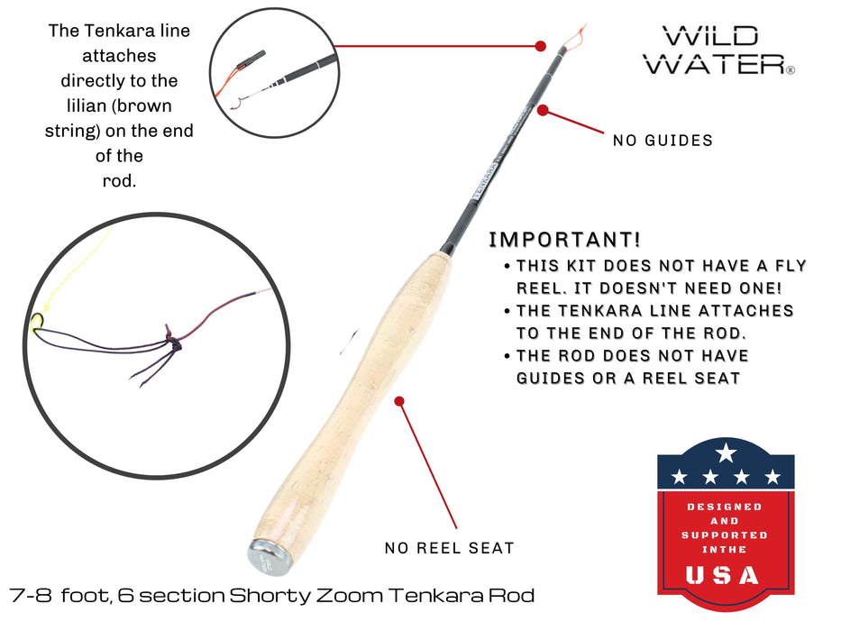 Wild Water Tenkara Zoom Fly Fishing Kit 7-8 ft Shorty Rod