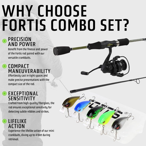 6' Medium Action 2 Piece Fiberglass/Graphite Spinning Rod and 3000 Spinning Reel Package | FORTIS