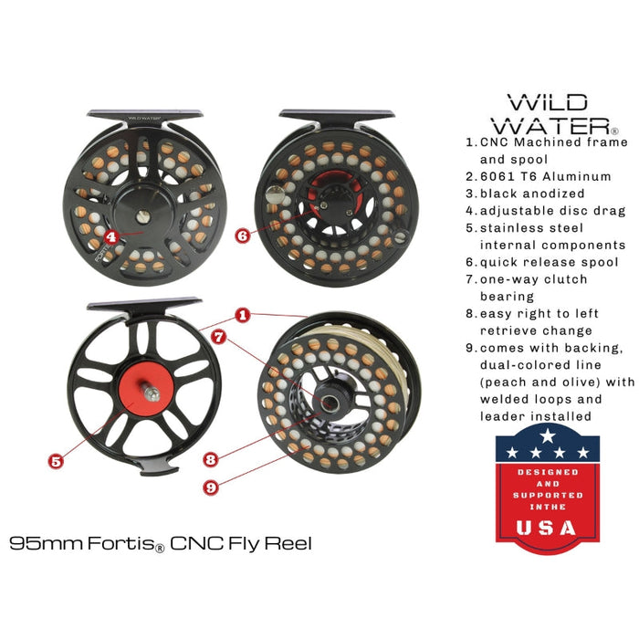 Wild Water Fly Fishing Kit, 9' 7/8 Weight Rod and CNC Reel Package