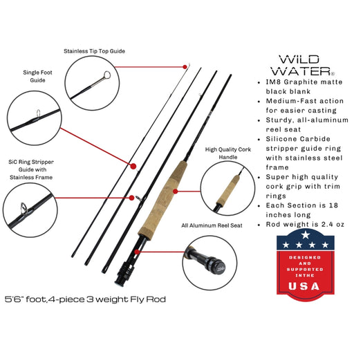 Wild Water Standard Fly Fishing Kit, 5 ft 6 in 3 wt Rod