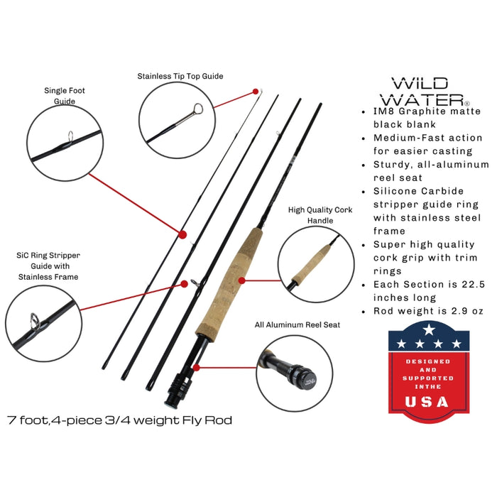 Wild Water Standard Fly Fishing Combo, 7 ft 3/4  wt Rod