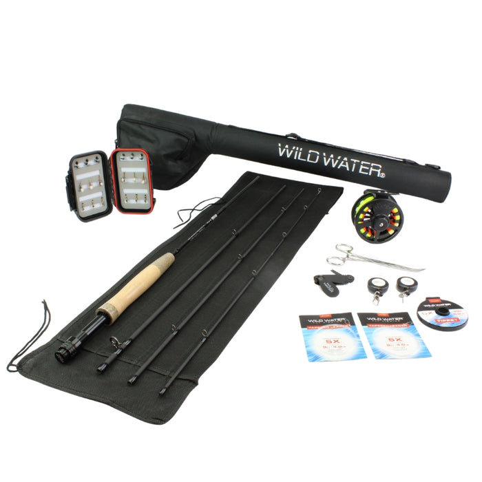 Deluxe Fly Fishing Kit, 8 ft 5 wt 4 piece Rod | Wild Water Fly Fishing