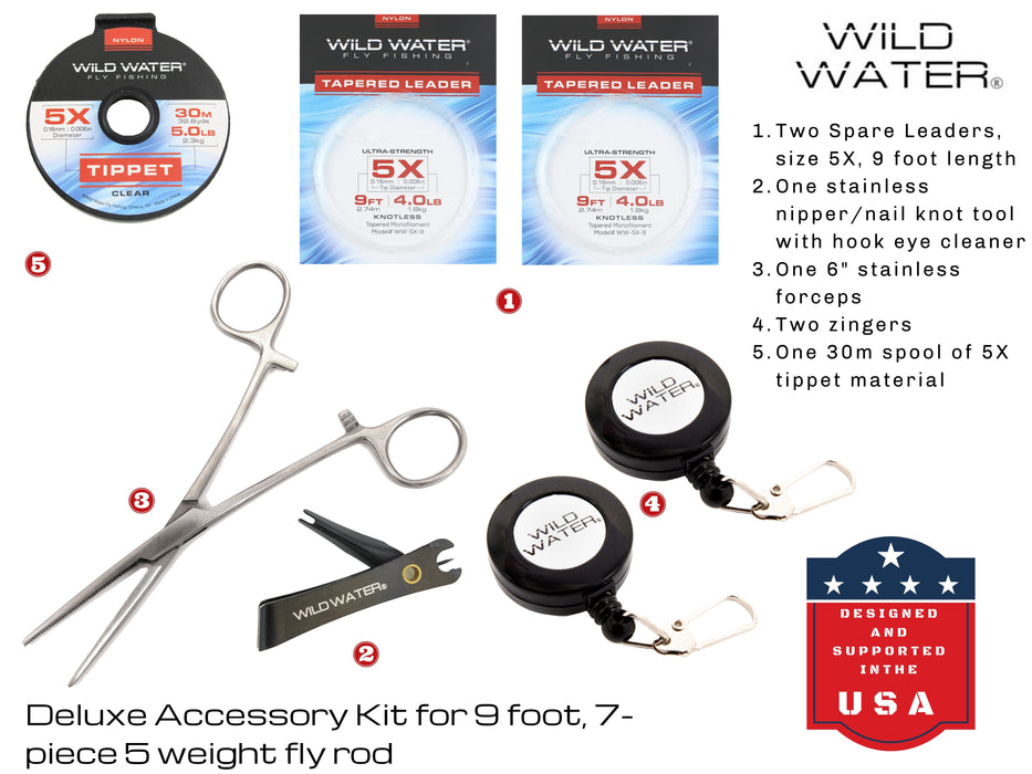 Wild Water Fly Fishing Kit with CNC Fly Reel - 9 ft 5 wt 7-piece Rod