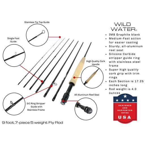 Wild Water Fly Fishing Kit with CNC Fly Reel - 9 ft 5 wt 7-piece Rod