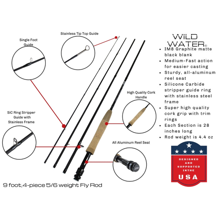 Fly Fishing Rod Reel Combo 5/6 wt with Accessories Wild Water