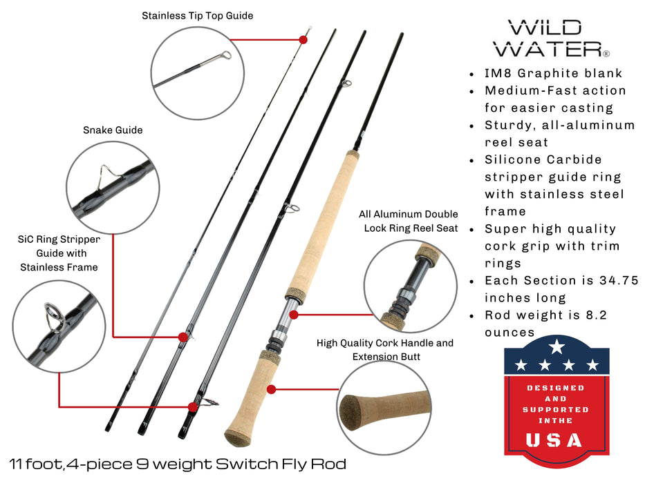9 weight Switch Fly Rod, 11ft | 4 Piece | Wild Water Fly Fishing