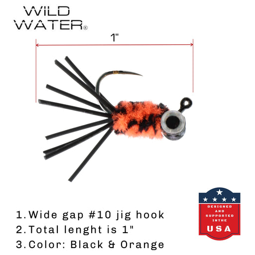 Black/Orange Bluegill Candy Jig, Size 10, Quantity 6 | Wild Water Fly Fishing