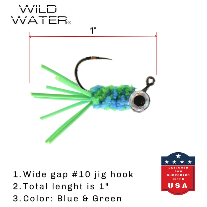 Blue/Green Bluegill Candy Jig, Size 10, Quantity 6 | Wild Water Fly Fishing