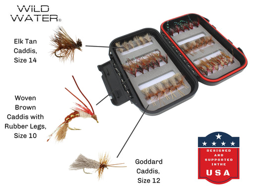 Caddis Fly Assortment, 36 Flies with Small Fly Box | Wild Water Fly Fishing