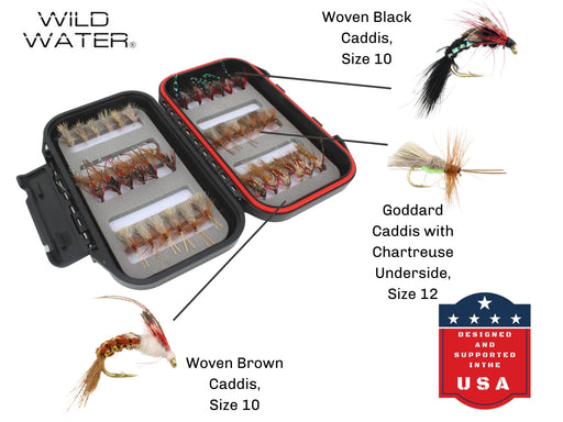 Caddis Fly Assortment, 36 Flies with Small Fly Box | Wild Water Fly Fishing