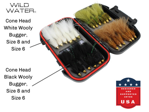Cone Head Wooly Bugger Fly Assortment, 24 Flies with Small Fly Box | Wild Water Fly Fishing