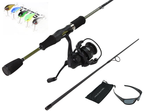 Fortis Medium Action 2-piece Spinning Rod and 3000 Reel with Free lure assortment and sunglasses