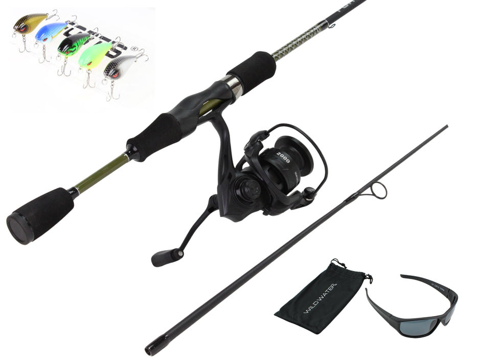 Fortis Medium Action 2-piece Spinning Rod and 3000 Reel with FREE lure assortment and sunglasses