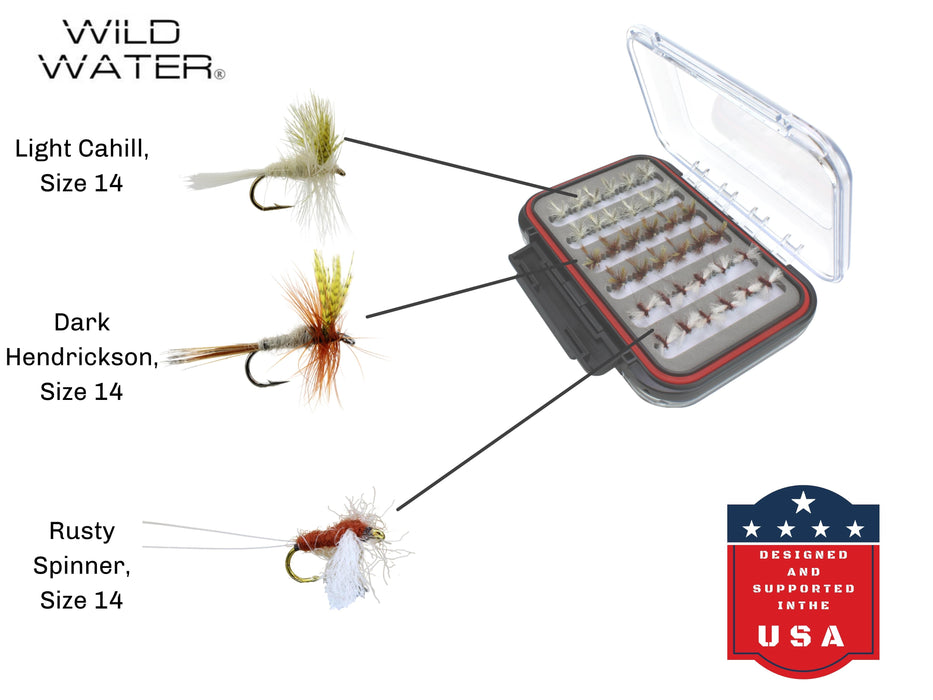 Dry Fly Assortment, 72 Flies with Large Fly Box | Wild Water Fly Fishing