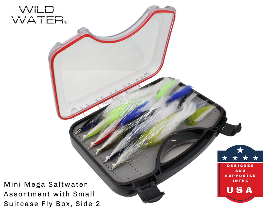 Wild Water Mini Mega Freshwater/Saltwater Assortment, 30 Flies with Wild Water's Small Fly Suitcase