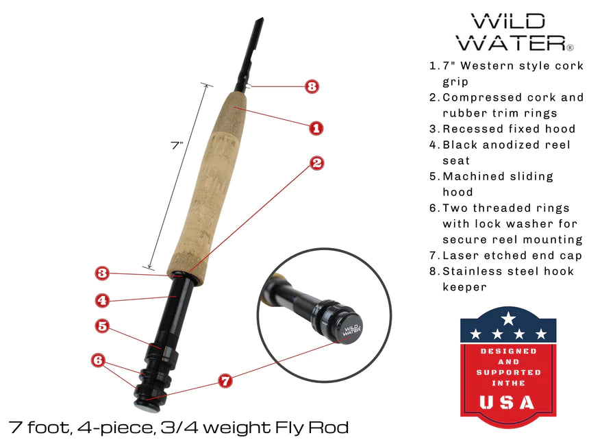 Wild Water Fly Fishing AX34-070-4 Fly Rod 