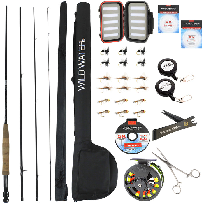 Leisure Sports Fly Fishing Combo With 8' 3-Piece Rod, Reel, Fly Line,  Tapered Leader, 2 Flies, and Carry Bag - Black