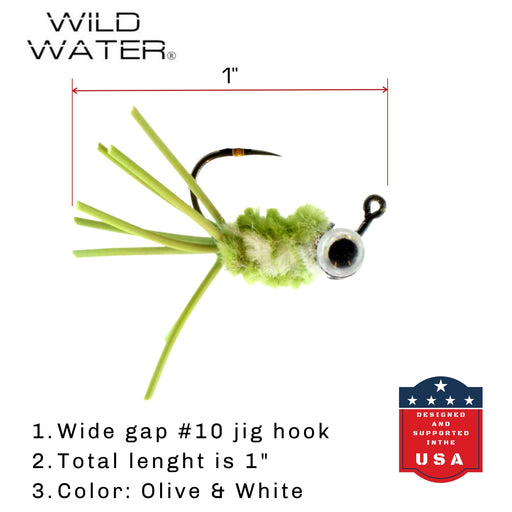 Olive/White Bluegill Candy Jig, Size 10, Quantity 6 | Wild Water Fly Fishing