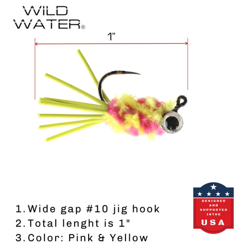 Pink/Yellow Bluegill Candy Jig, Size 10, Quantity 6 | Wild Water Fly Fishing