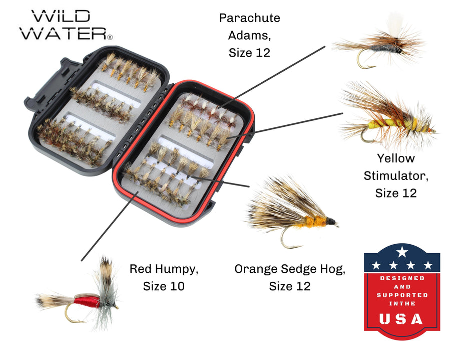 Attractor/Trout Stimulator Fly Assortment, 42 Flies with Small Fly Box | Wild Water Fly Fishing