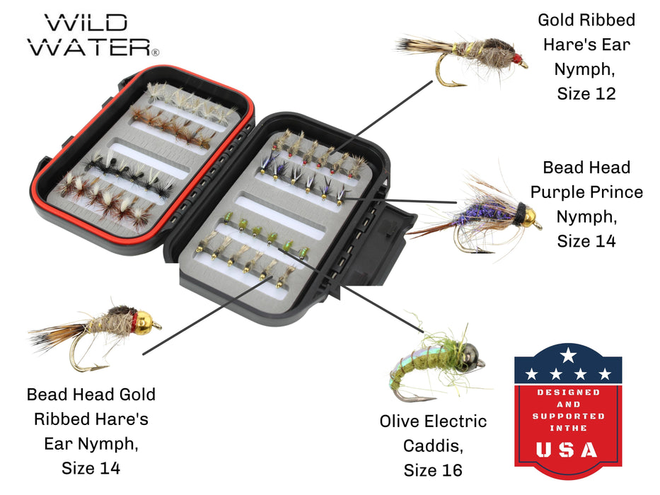 Dry and Nymph Fly Assortment, 48 Flies with Small Fly Box | Wild Water Fly Fishing