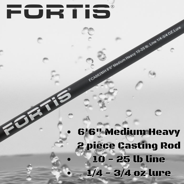 6'6" Fiberglass/Graphite Casting Rod, Medium Heavy Action | 2 Piece | FORTIS