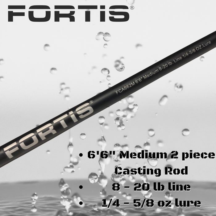 6'6" Fiberglass/Graphite Casting Rod, Medium Action | 2 Piece | FORTIS