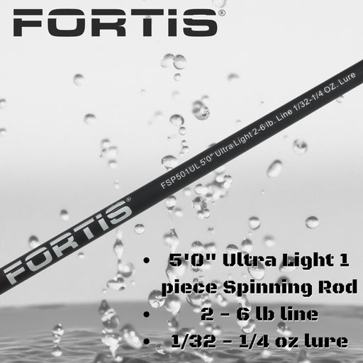 5' Ultra Light Action 1 Piece Fiberglass/Graphite Spinning Rod and 2000 Spinning Reel Package | FORTIS