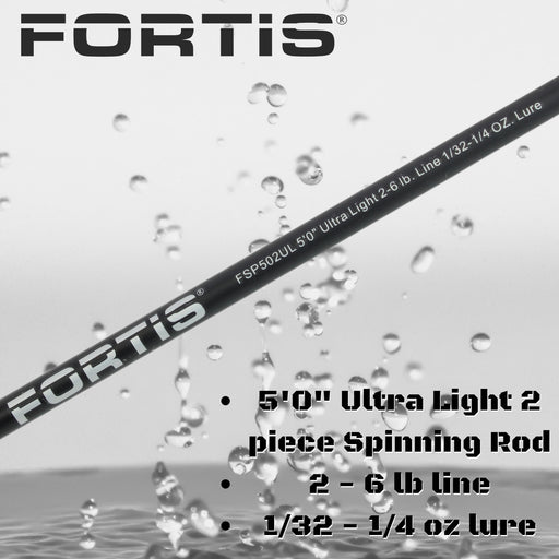 5' Ultra Light Action 2 Piece Fiberglass/Graphite Spinning Rod and 2000 Spinning Reel Package | FORTIS