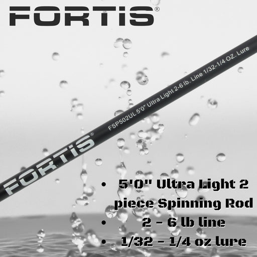 5' Ultra Light Action 2 Piece Fiberglass/Graphite Spinning Rod and 2000 Spinning Reel Package | FORTIS