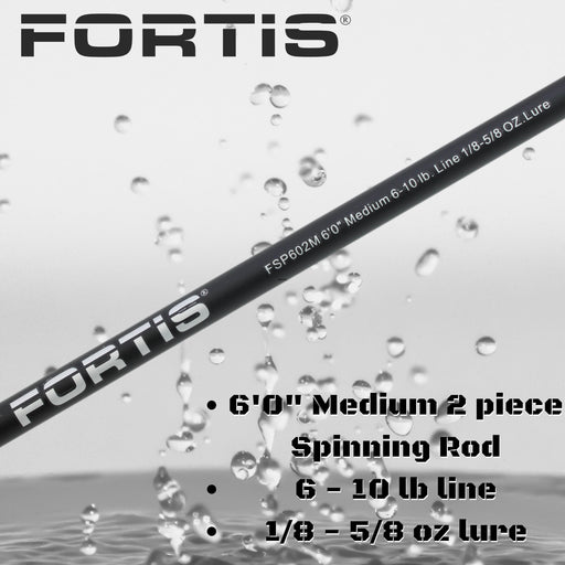 6' Medium Action 2 Piece Fiberglass/Graphite Spinning Rod and 3000 Spinning Reel Package | FORTIS