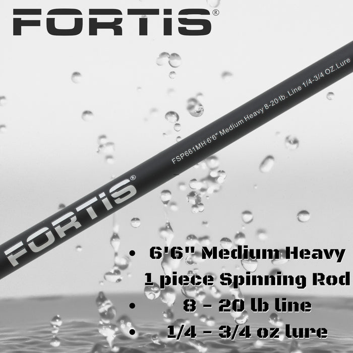 6' 6" Medium Heavy Action 1 Piece Fiberglass/Graphite Spinning Rod and 4000 Spinning Reel Package | FORTIS
