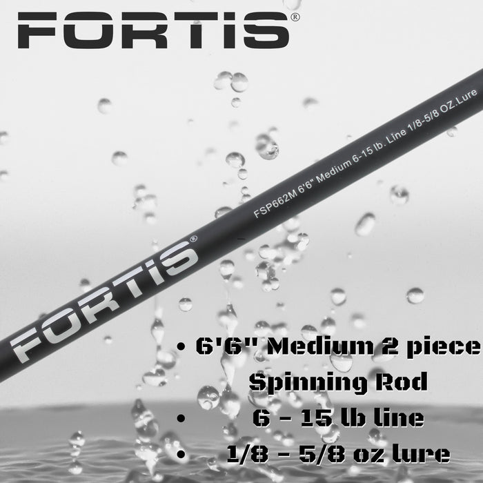 6'6" Medium Action 2 Piece Fiberglass/Graphite Spinning Rod | FORTIS