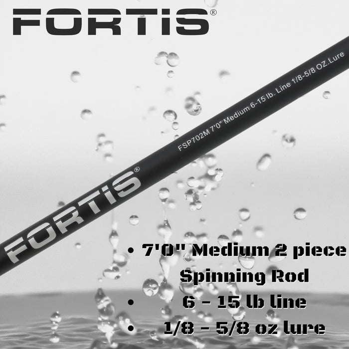 7' Medium Action 2 Piece Fiberglass/Graphite Spinning Rod | FORTIS