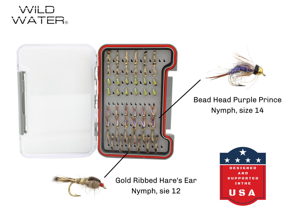 Wild Water Nymph Assortment, 48 Flies with Wild Water's Small Thin Fly Box