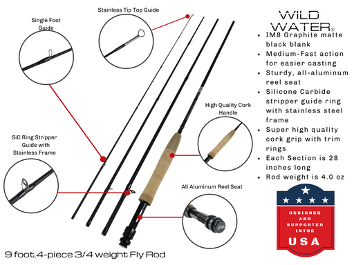 9 ft, 3/4 weight, 4 Piece Fly Rod | Wild Water Fly Fishing