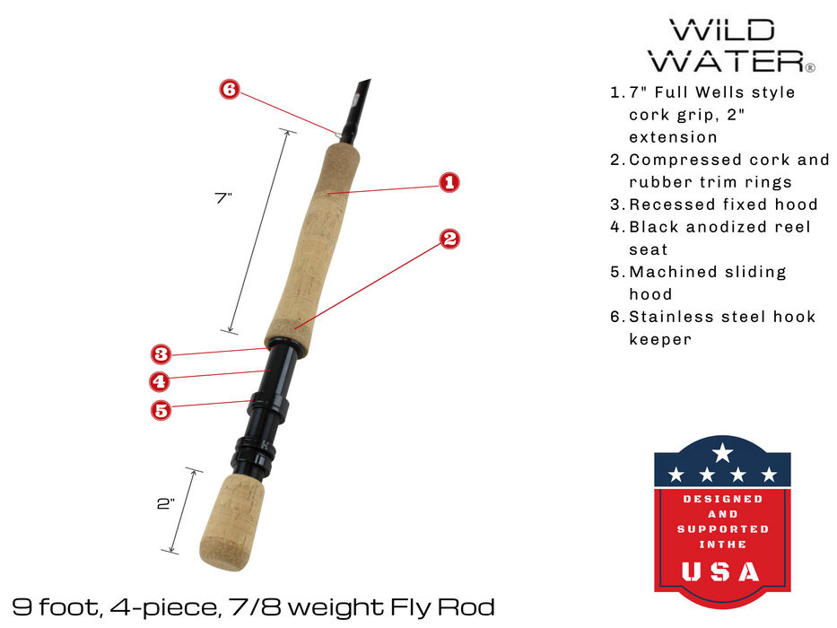 Wild Water Fly Fishing Kit, 9' 7/8 Weight Rod and Reel Package