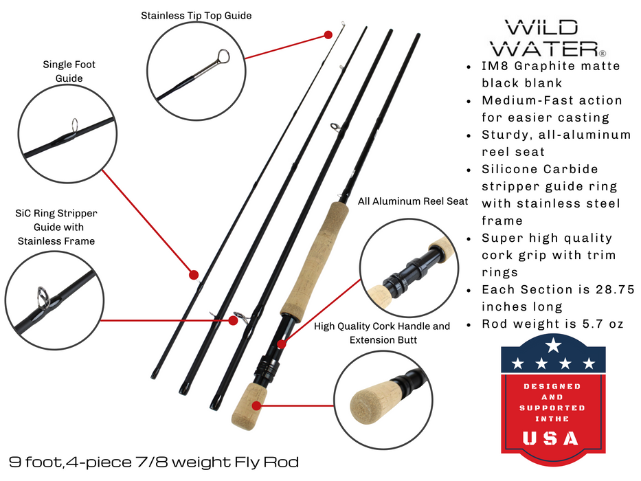 Wild Water Fly Fishing Kit, 9' 7/8 Weight Rod and CNC Reel Package