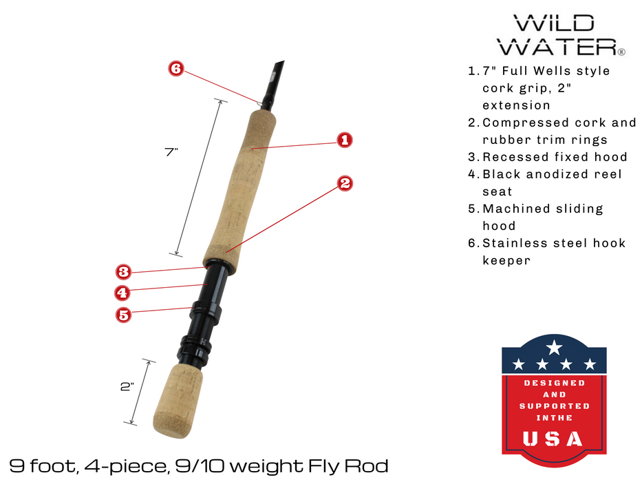 Wild Water Fly Fishing 9 ft 9/10 wt 4 Piece Fly Rod