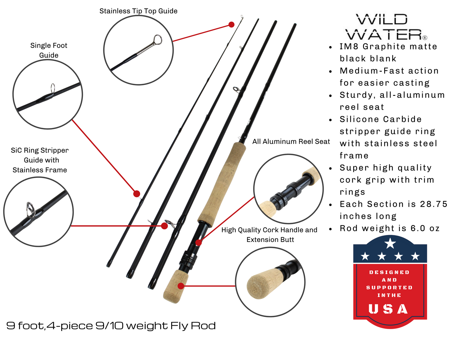 9 ft, 9/10 weight, 4 Piece Fly Rod | Wild Water Fly Fishing