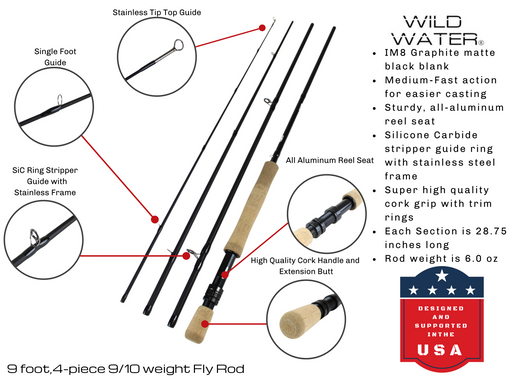 9/10 weight Fly Rod, 9ft | 4 Piece