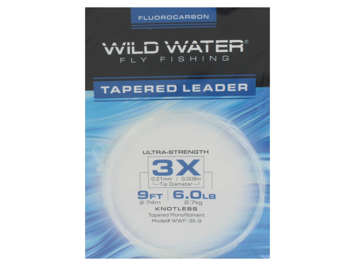 Wild Water Fly Fishing Fluorocarbon Leader 3X, 9 Foot, 3 Pack