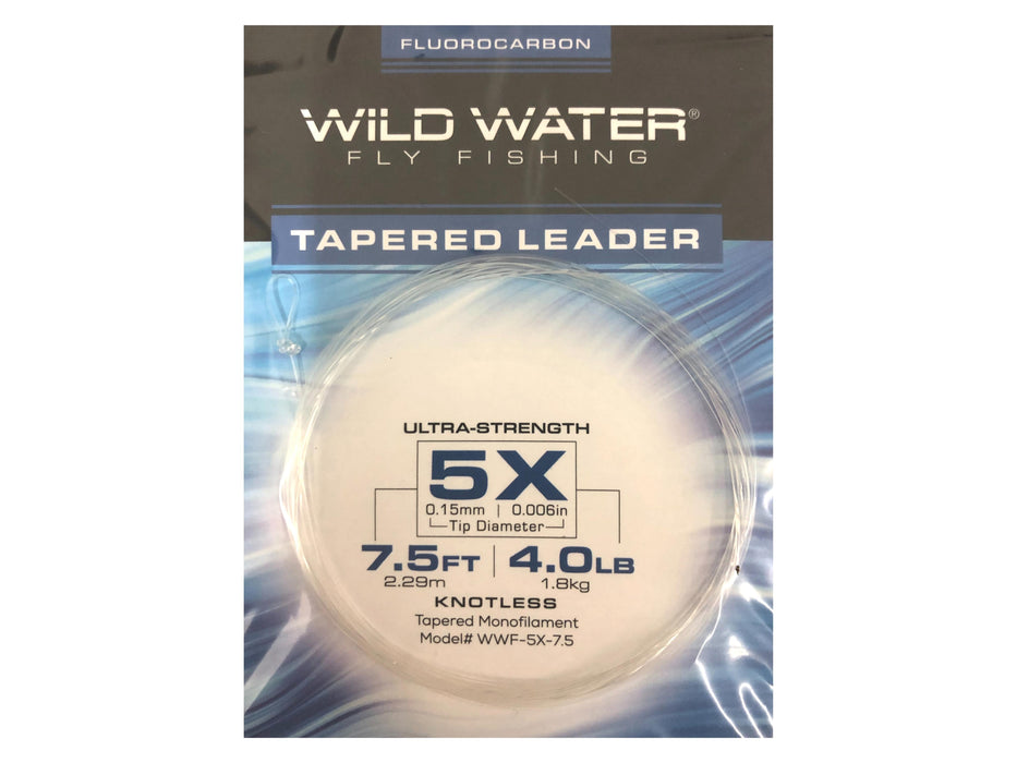 Wild Water Fly Fishing Fluorocarbon Leader 5X, 7.5', 3 Pack