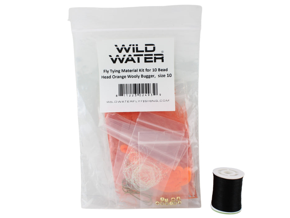 Wild Water Fly Fishing Fly Tying Material Kit, Bead Head Orange Wooly Bugger