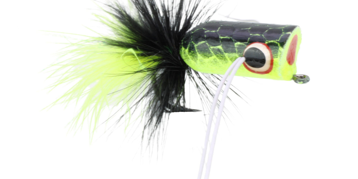 Wild Water Chartreuse and Black Bass Popper by Pultz Poppers, Size 2, Qty. 4